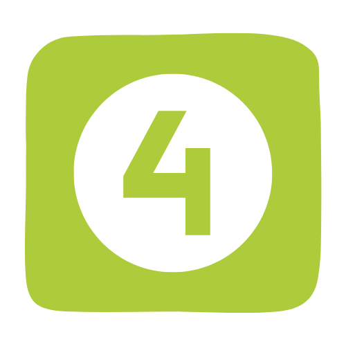 Eine fette Zahl 4 in Grün steht in der Mitte eines weißen Kreises auf einem abgerundeten grünen, quadratischen Hintergrund - ideal, um auf Zimmerei- oder Dachsanierungsdienste hinzuweisen.